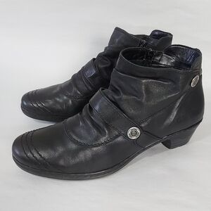 Rieker Women Lynn Zip Up Buttons Ruched Antistress Ankle Boots 40 Black Leather